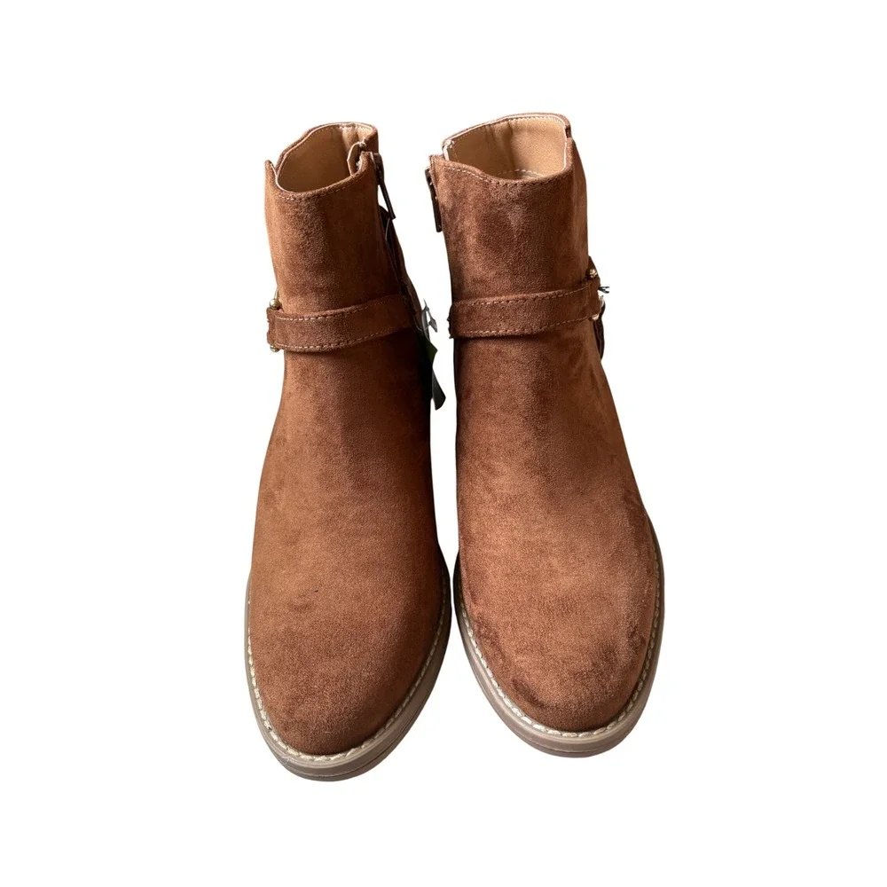 White Mountain Womens Ankle Boot Chestnut Faux Suede Harness Bootie NWT